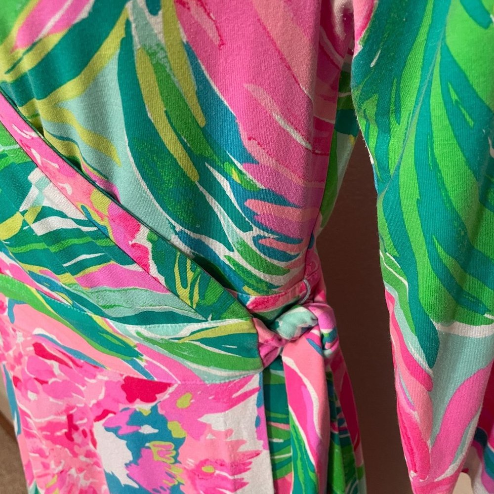 Lilly Pulitzer Womens Emilia Long Sleeve Wrap Dress Paradise Bound Serene Blue - Picture 4 of 11